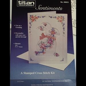 Vtg Titan Needlecraft | Sentiments Stamped Cross Stitch Kit| Bunny Greeting Card